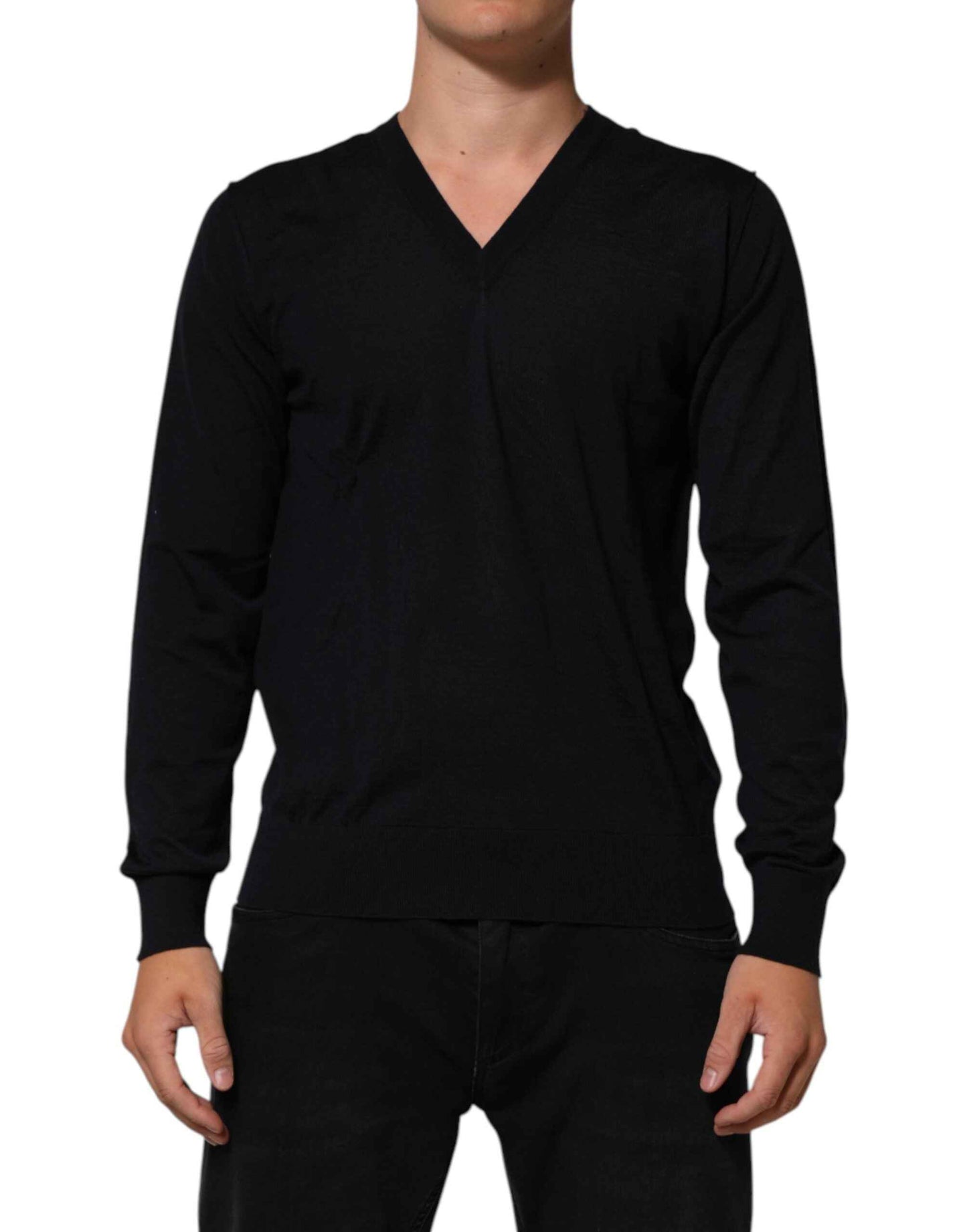 Black Cashmere Knit V-Neck Pullover Sweater