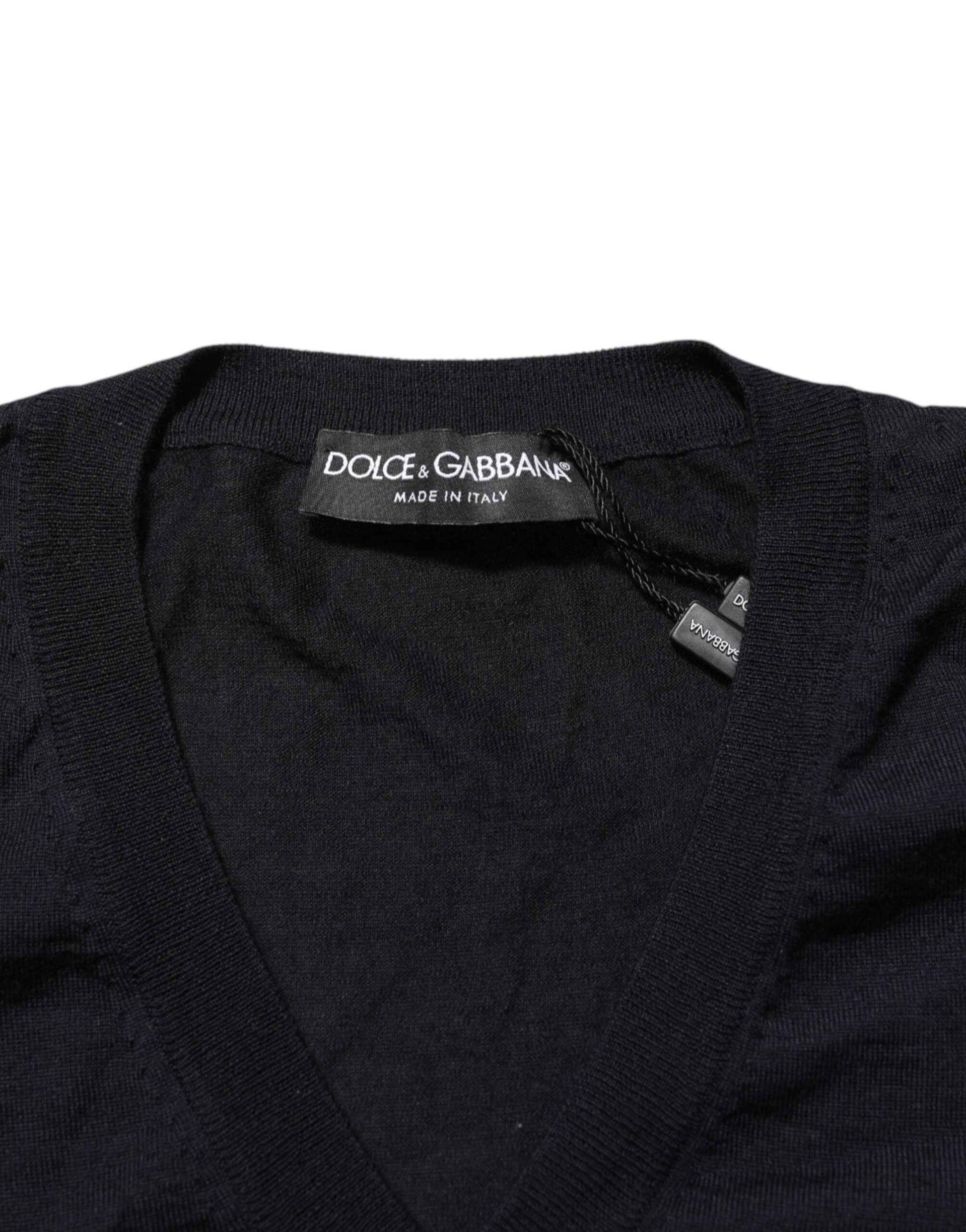 Black Cashmere Knit V-Neck Pullover Sweater