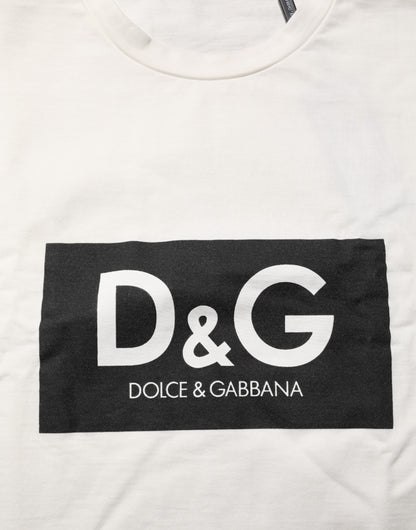White Logo Print Cotton Crew Neck Men T-shirt