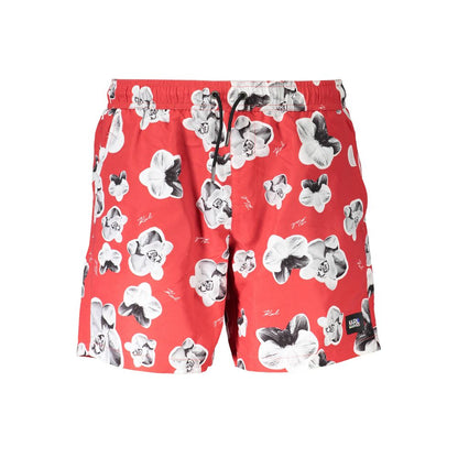 Red Polyester Men's Swim Trunk