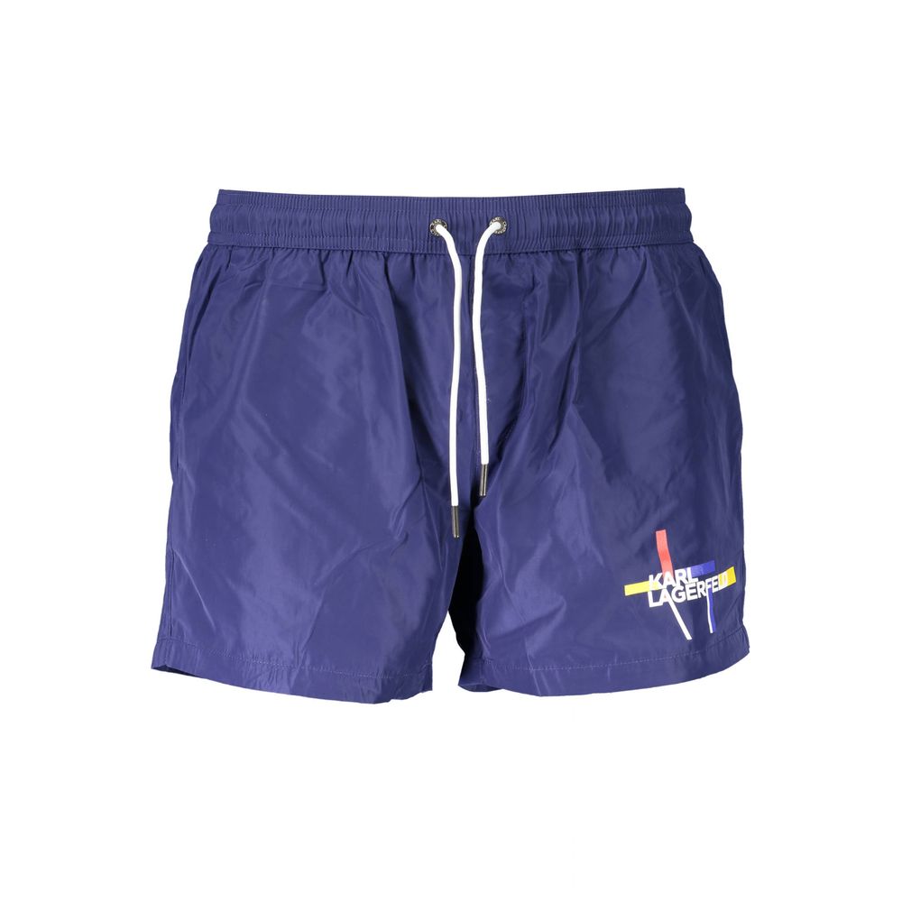 Blue Polyester Men's Swim Boxer