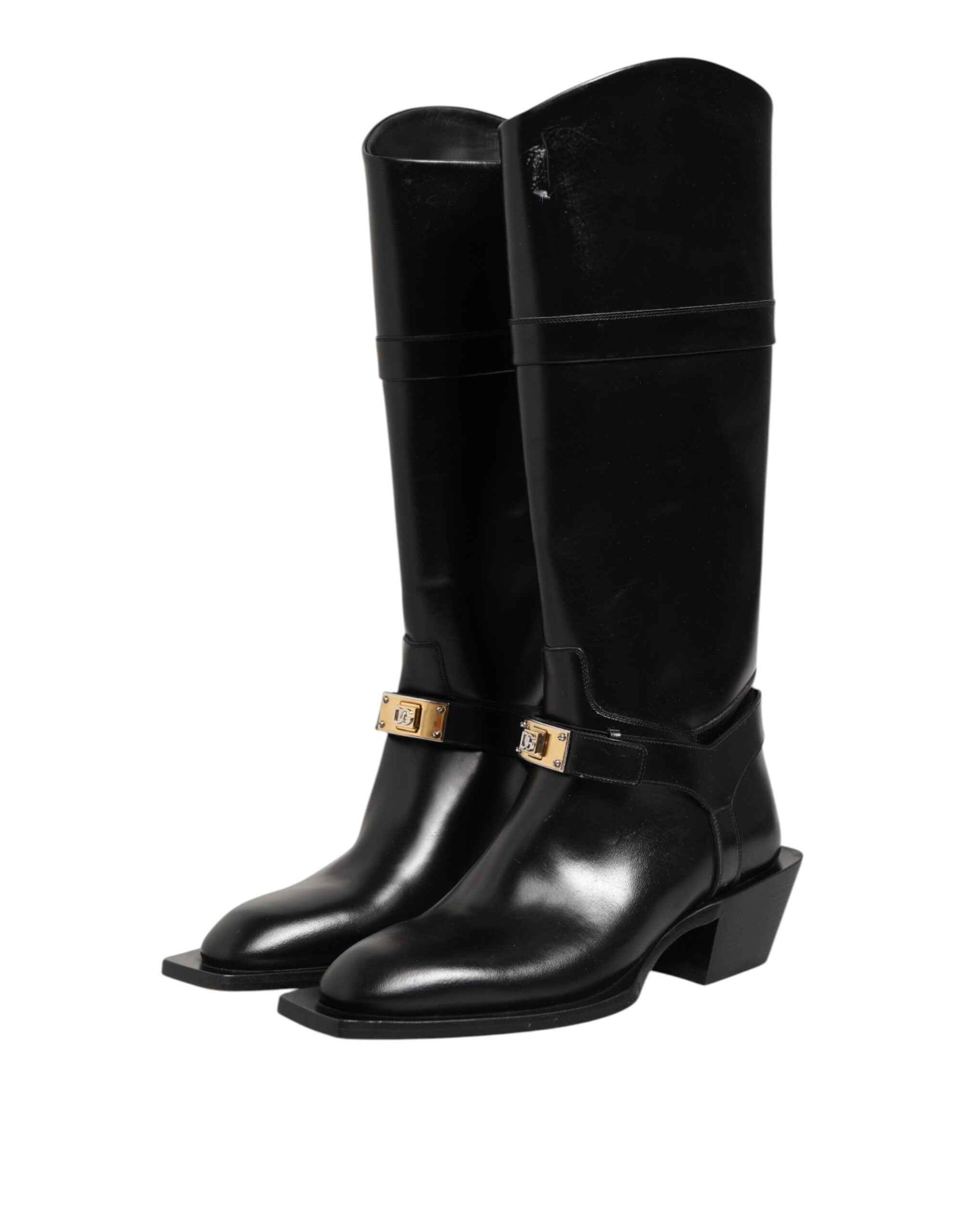 Black Logo Plaque Over The Calf Boots Shoes