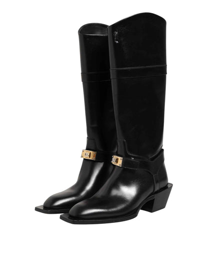 Black Logo Plaque Over The Calf Boots Shoes