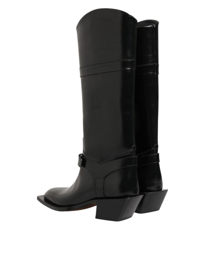 Black Logo Plaque Over The Calf Boots Shoes