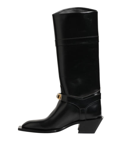 Black Logo Plaque Over The Calf Boots Shoes