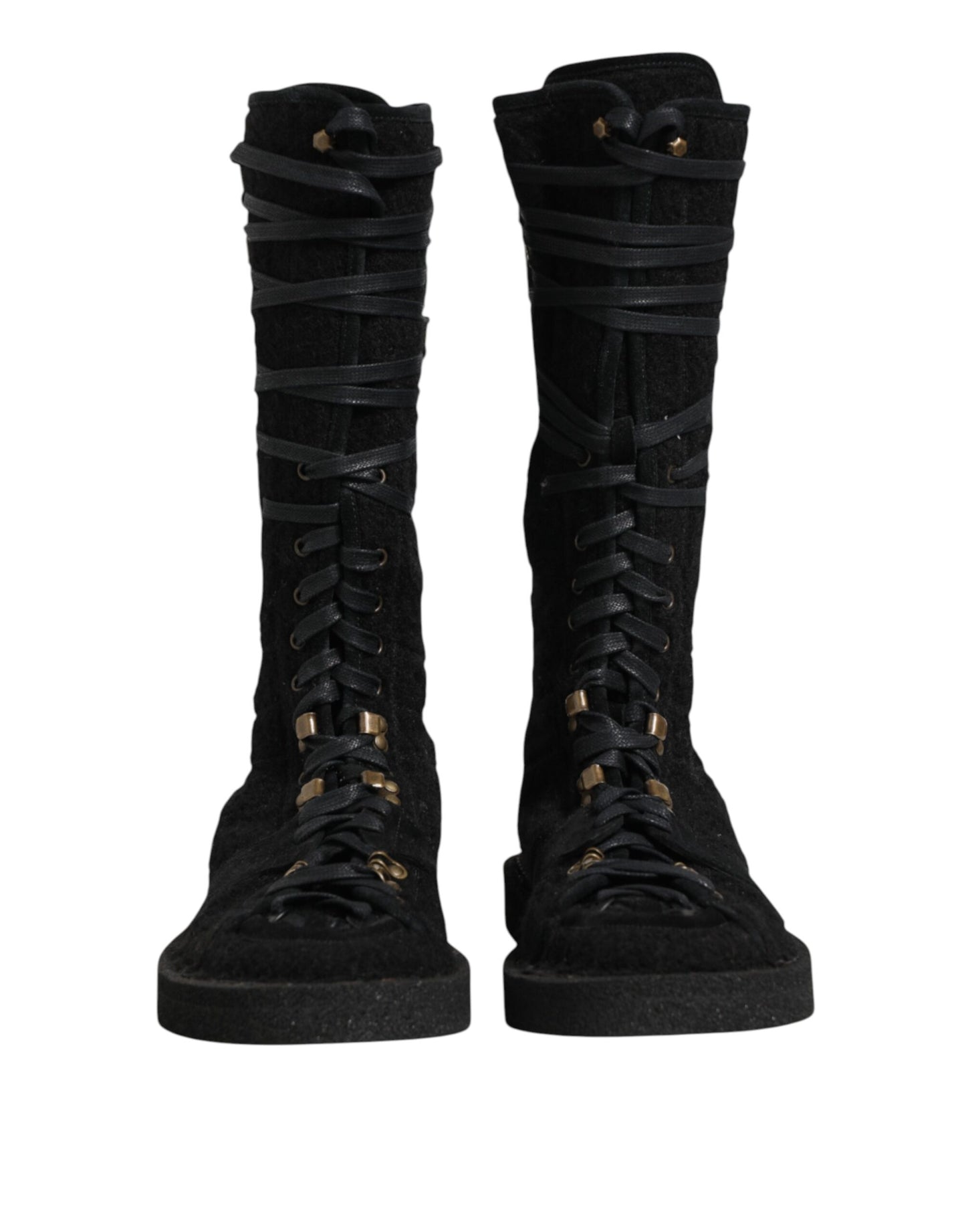 Black Alpaca Wool Suede Mid Calf Boots Shoes
