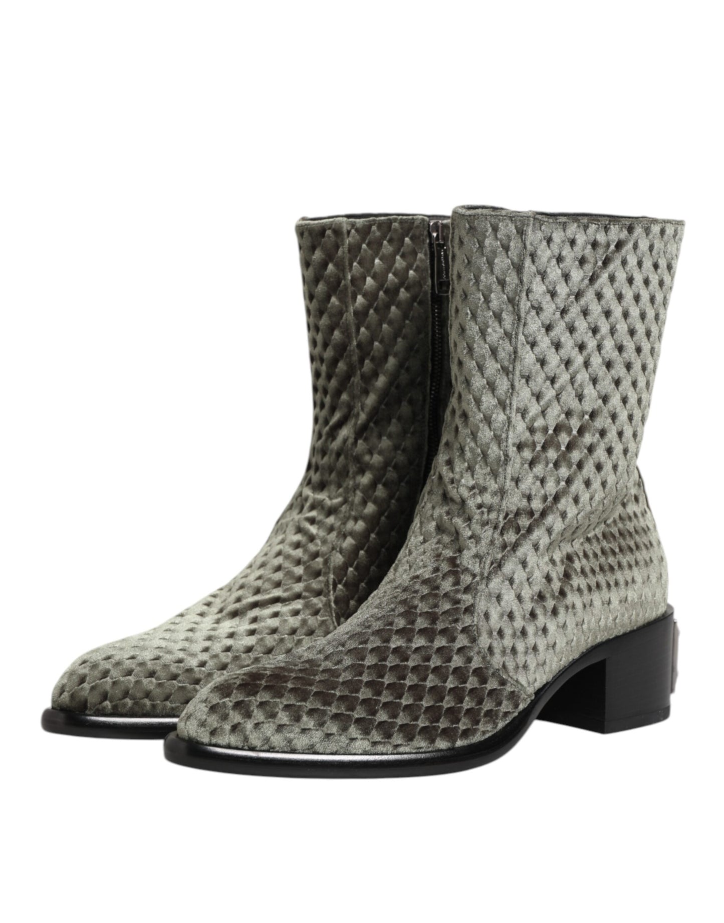 Gray Cotton Velvet Mid Calf Short Boots Shoes