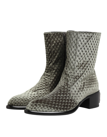Gray Cotton Velvet Mid Calf Short Boots Shoes