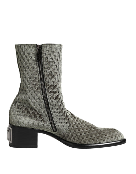 Gray Cotton Velvet Mid Calf Short Boots Shoes