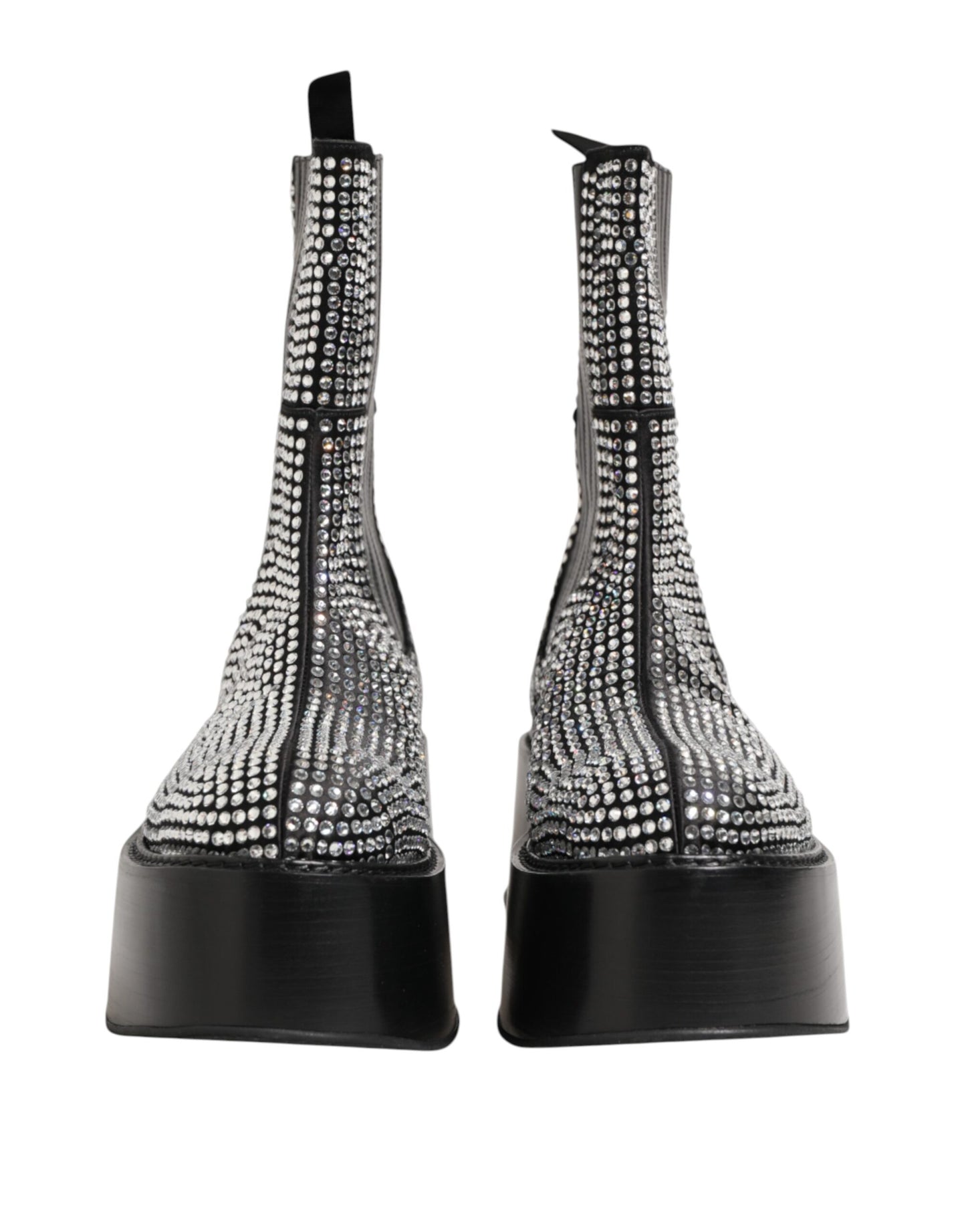 Black Crystal Strass Mid Calf Short Boots  Shoes