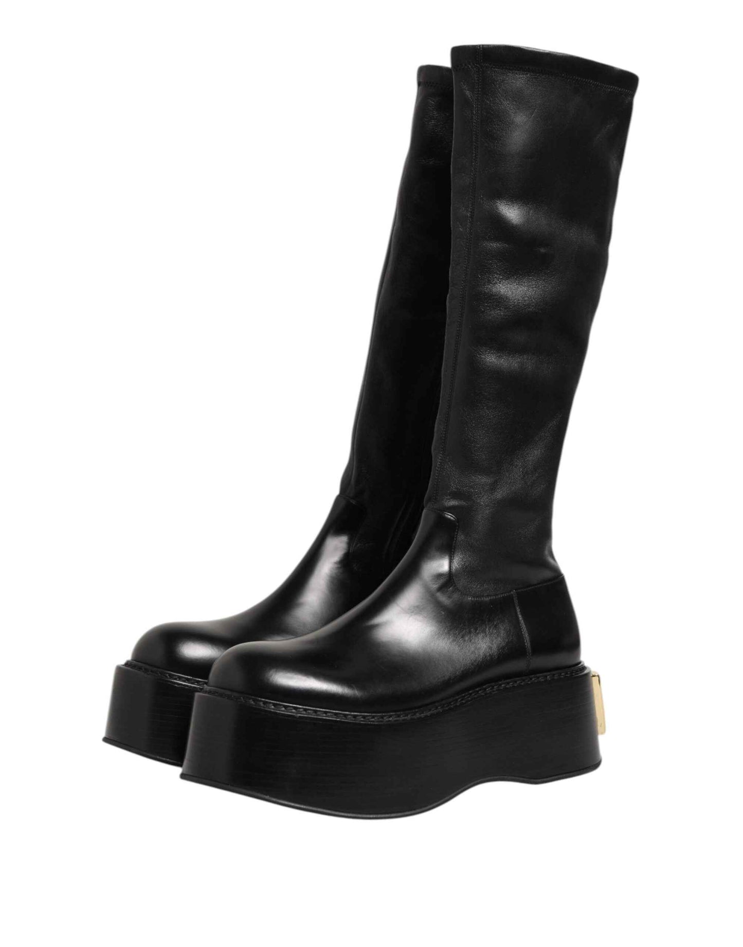 Black Logo Plaque Over The Calf Boots Shoes