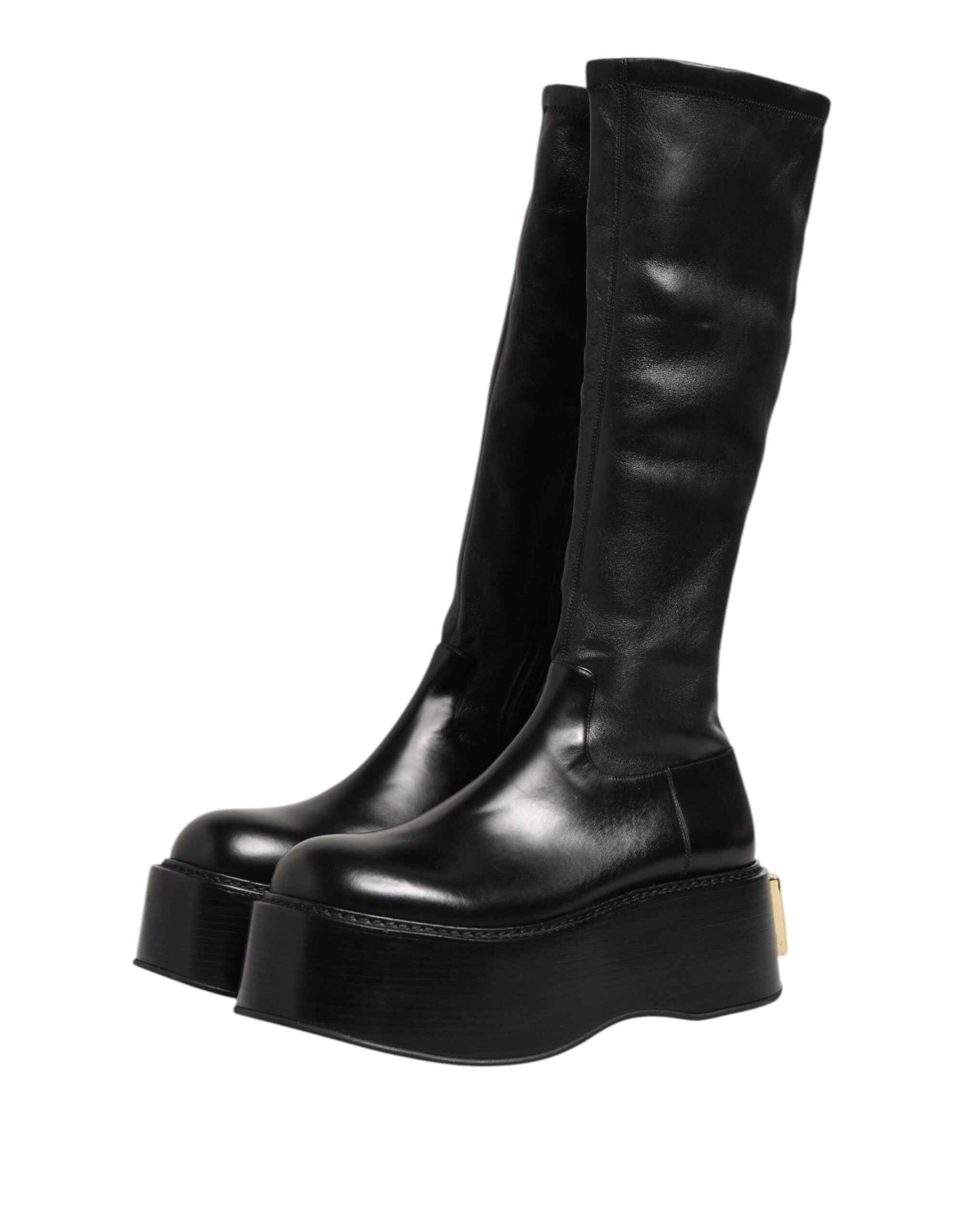 Black Logo Plaque Over The Calf Boots Shoes