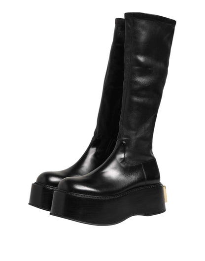 Black Logo Plaque Over The Calf Boots Shoes