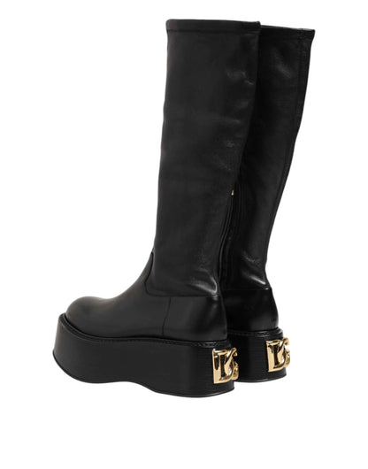 Black Logo Plaque Over The Calf Boots Shoes