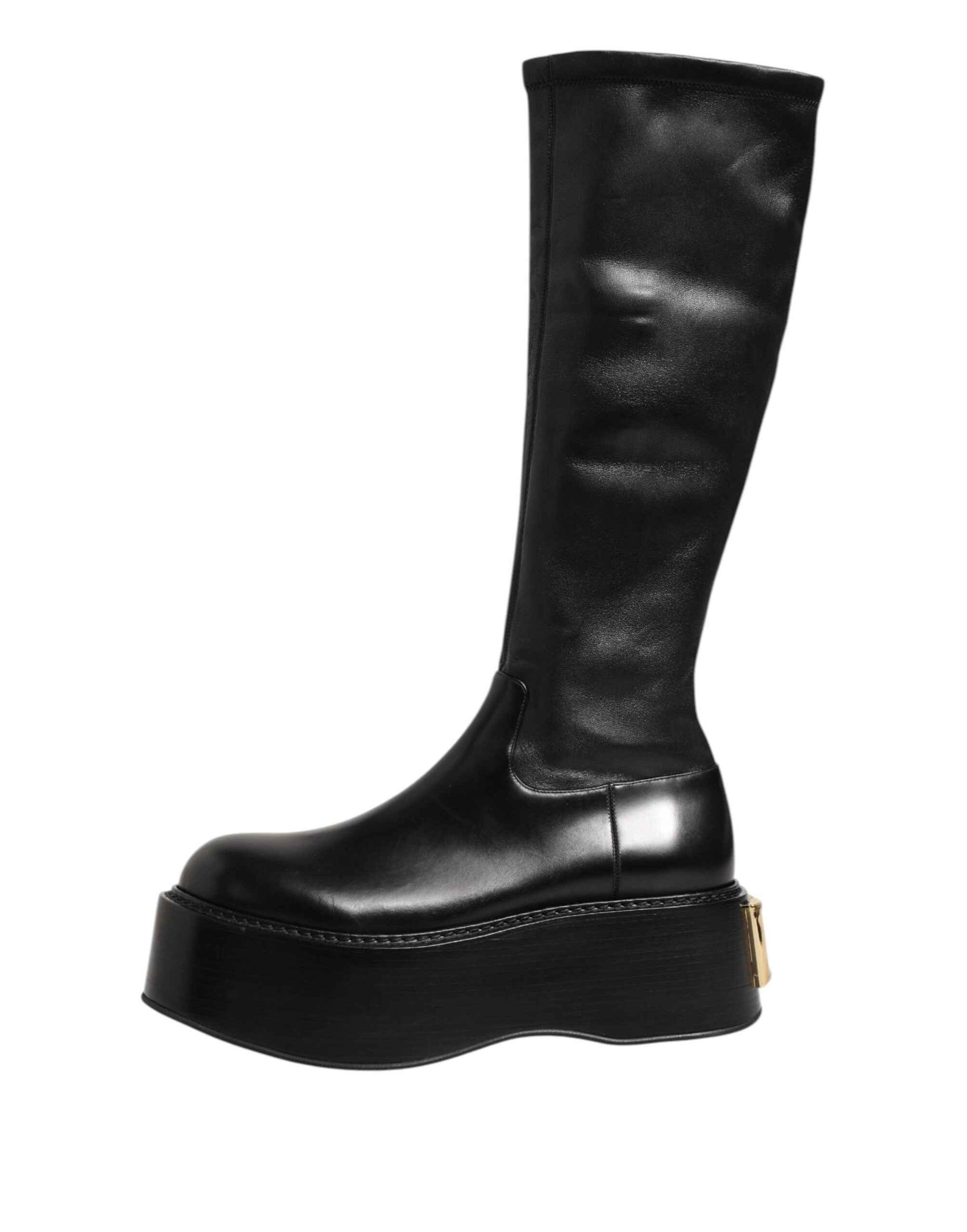 Black Logo Plaque Over The Calf Boots Shoes