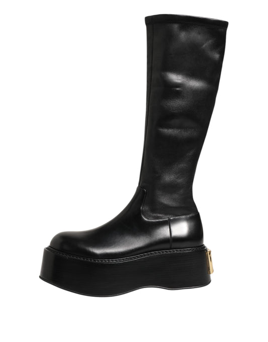 Black Logo Plaque Over The Calf Boots Shoes