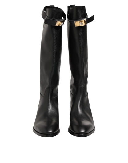 Black Logo Plaque Over The Calf Boots Shoes