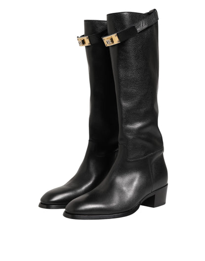 Black Logo Plaque Over The Calf Boots Shoes