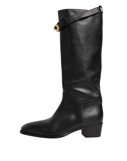 Black Logo Plaque Over The Calf Boots Shoes