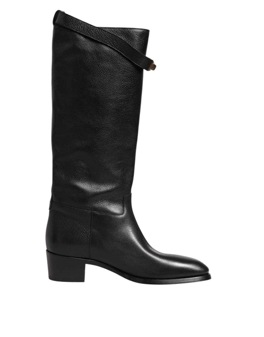 Black Logo Plaque Over The Calf Boots Shoes