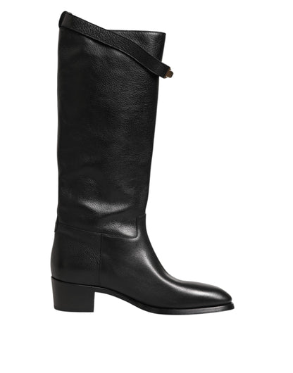 Black Logo Plaque Over The Calf Boots Shoes
