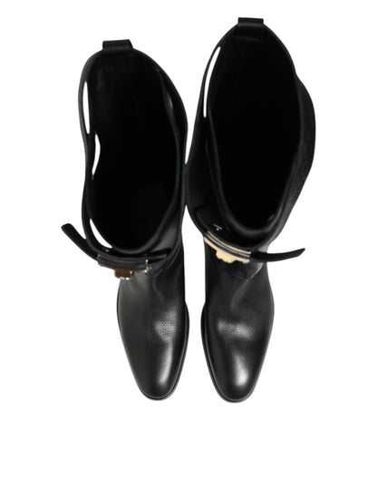 Black Logo Plaque Over The Calf Boots Shoes