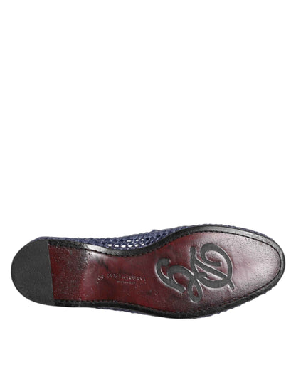 Blue Woven Leather Slip On Loafers Men Shoes