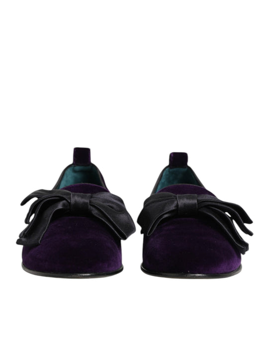 Purple Suede Cotton Bow Slip On Loafers Shoes