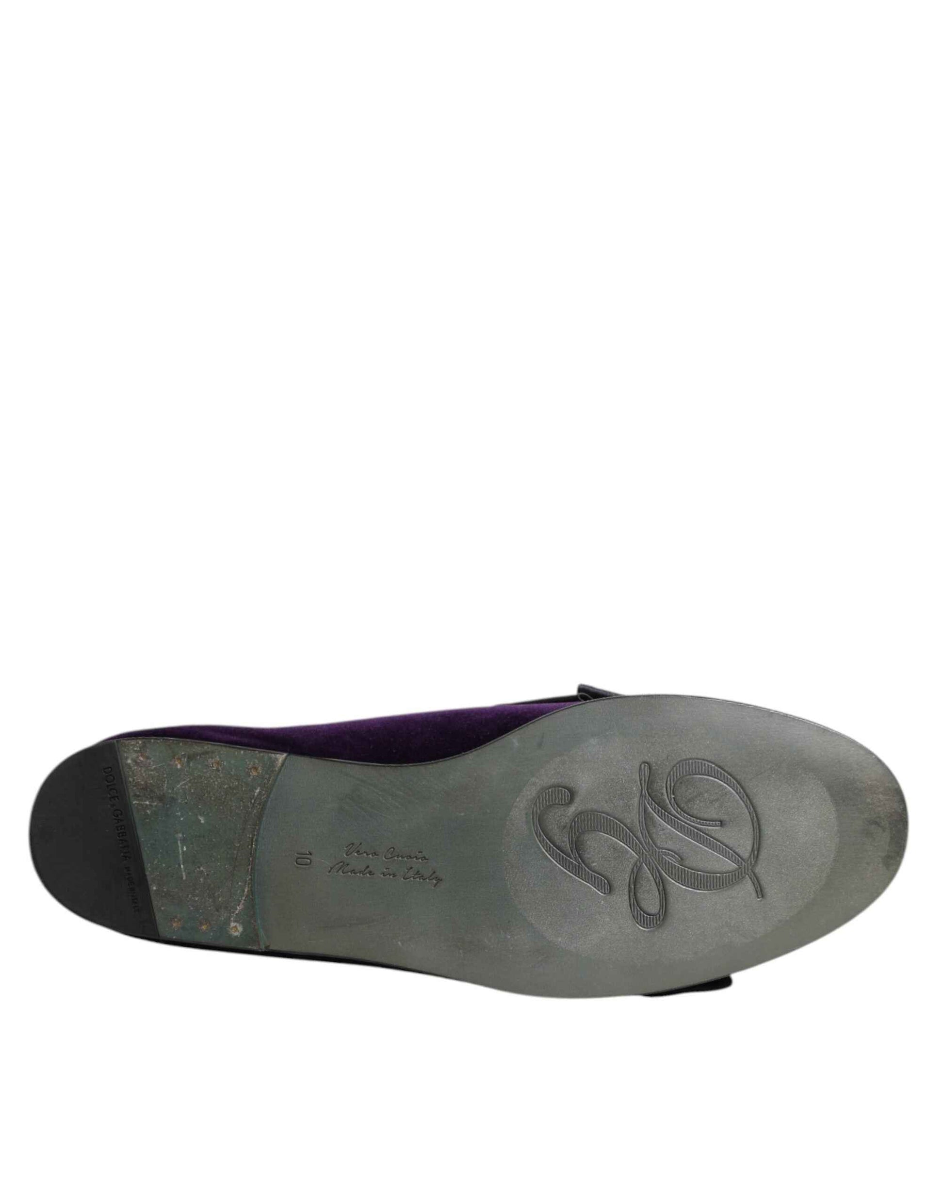 Purple Suede Cotton Bow Slip On Loafers Shoes
