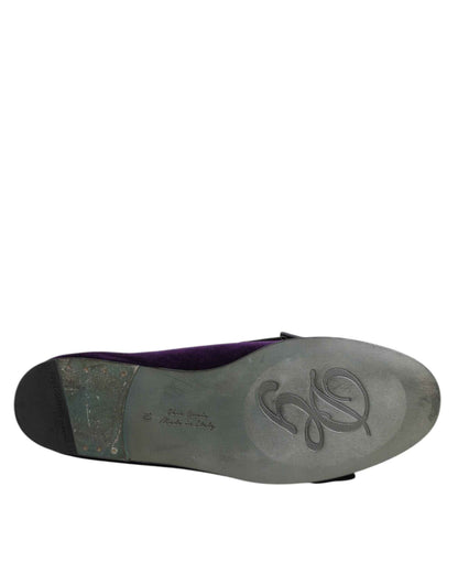 Purple Suede Cotton Bow Slip On Loafers Shoes