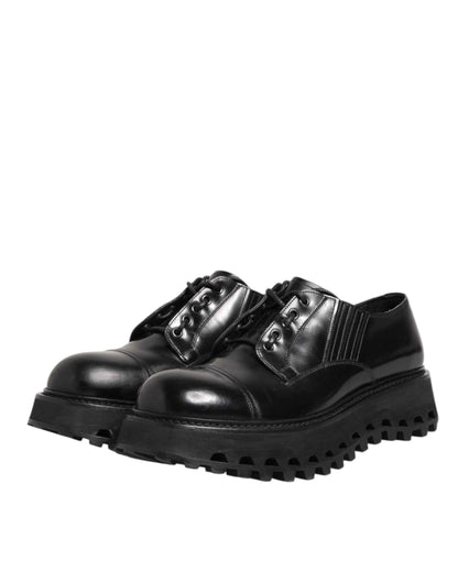Black Leather Lace Up Derby Men Dress Shoes