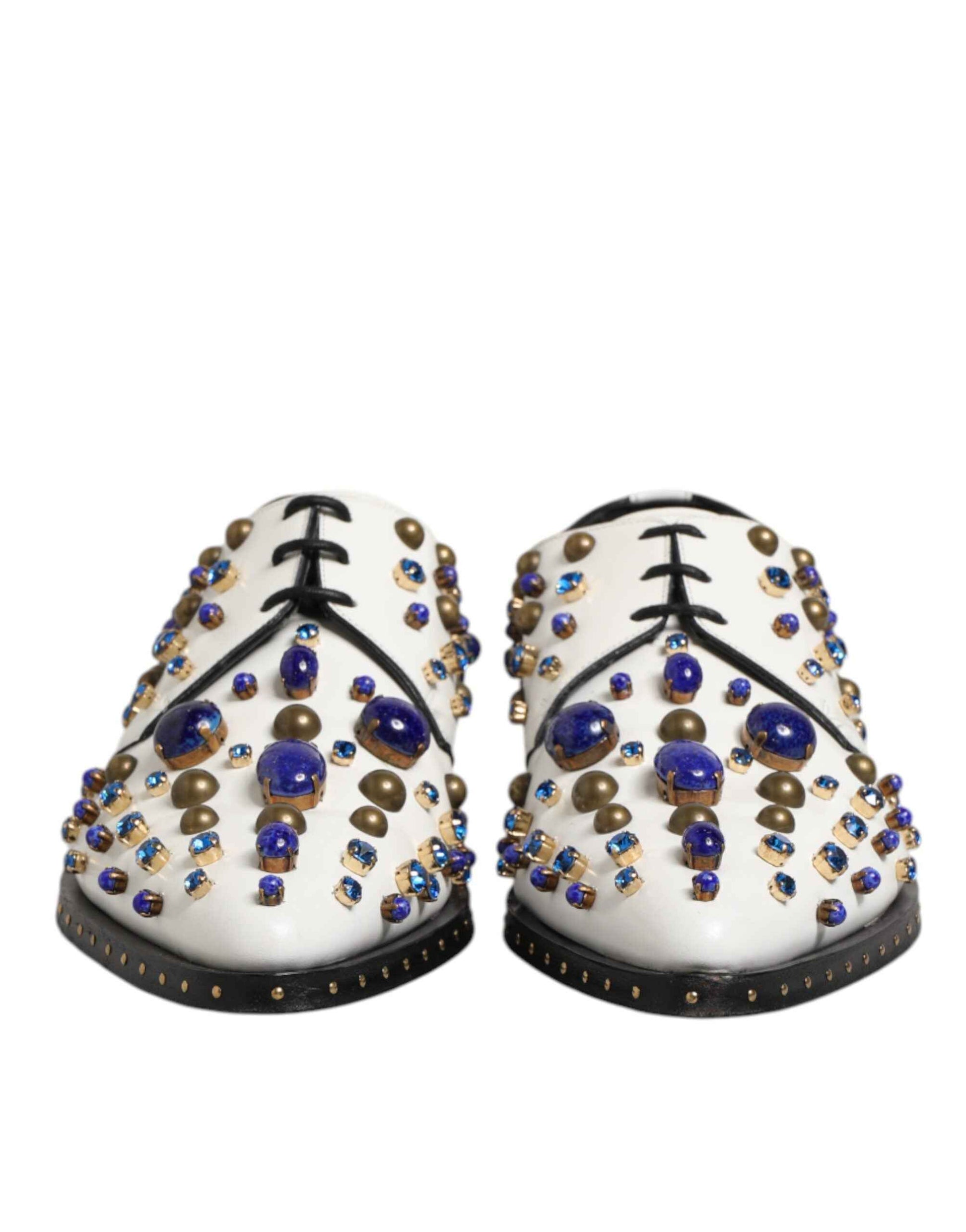 White Leather Crystals Embellished Dress Shoes