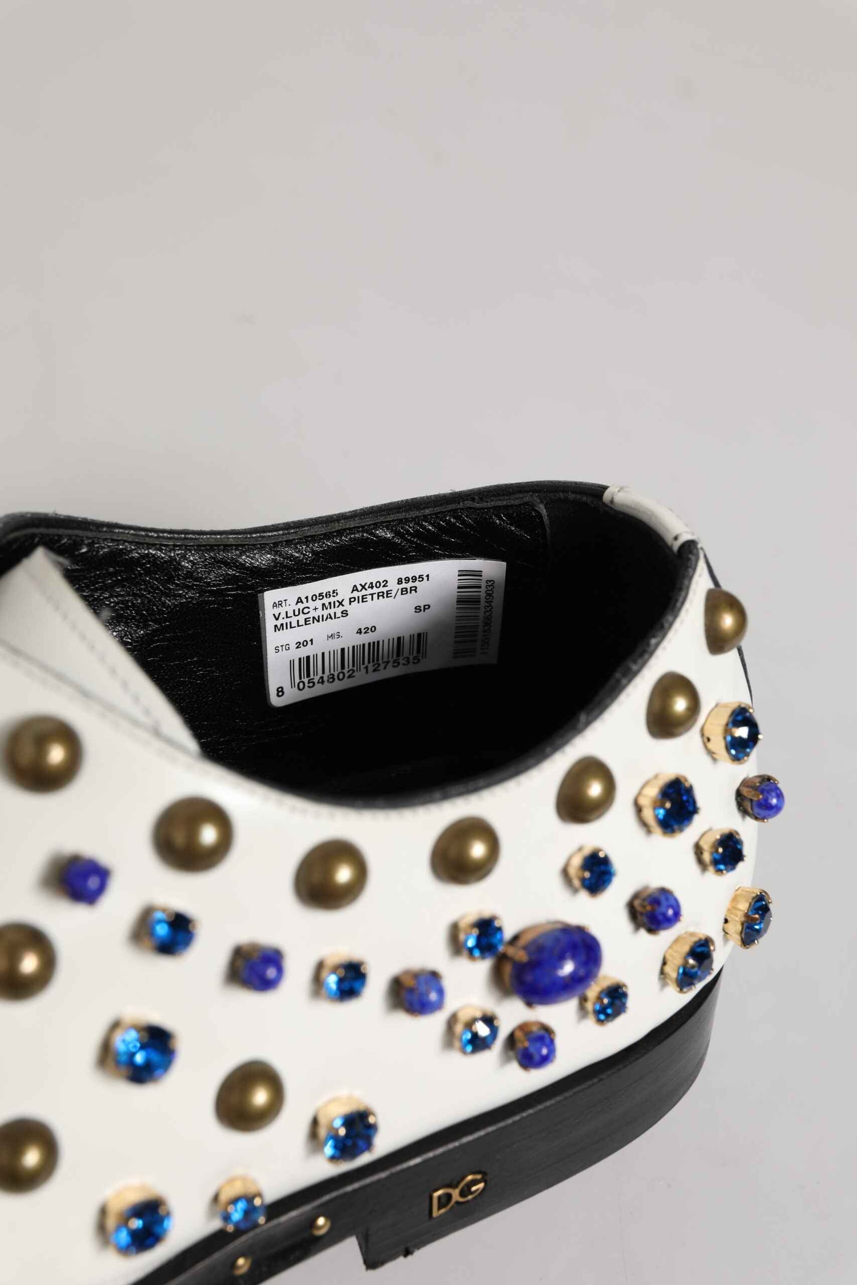 White Leather Crystals Embellished Dress Shoes