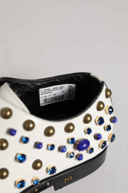 White Leather Crystals Embellished Dress Shoes