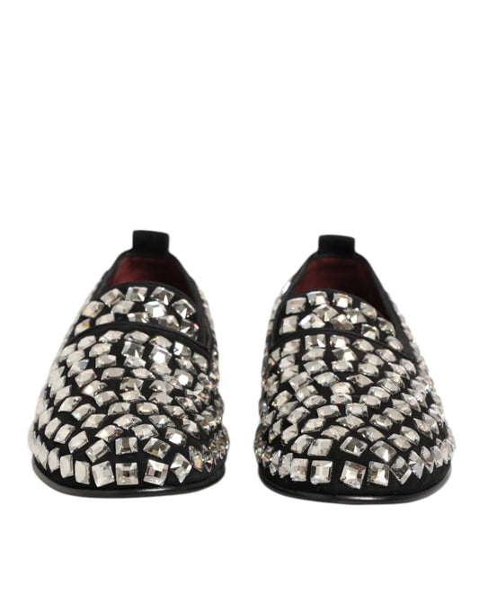 Black Suede Crystals Loafers Men Dress Shoes