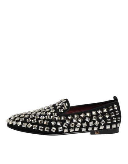 Black Suede Crystals Loafers Men Dress Shoes