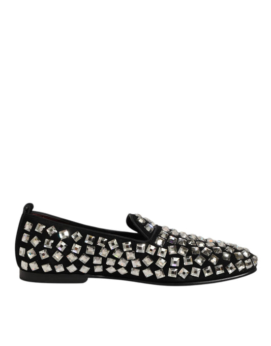 Black Suede Crystals Loafers Men Dress Shoes