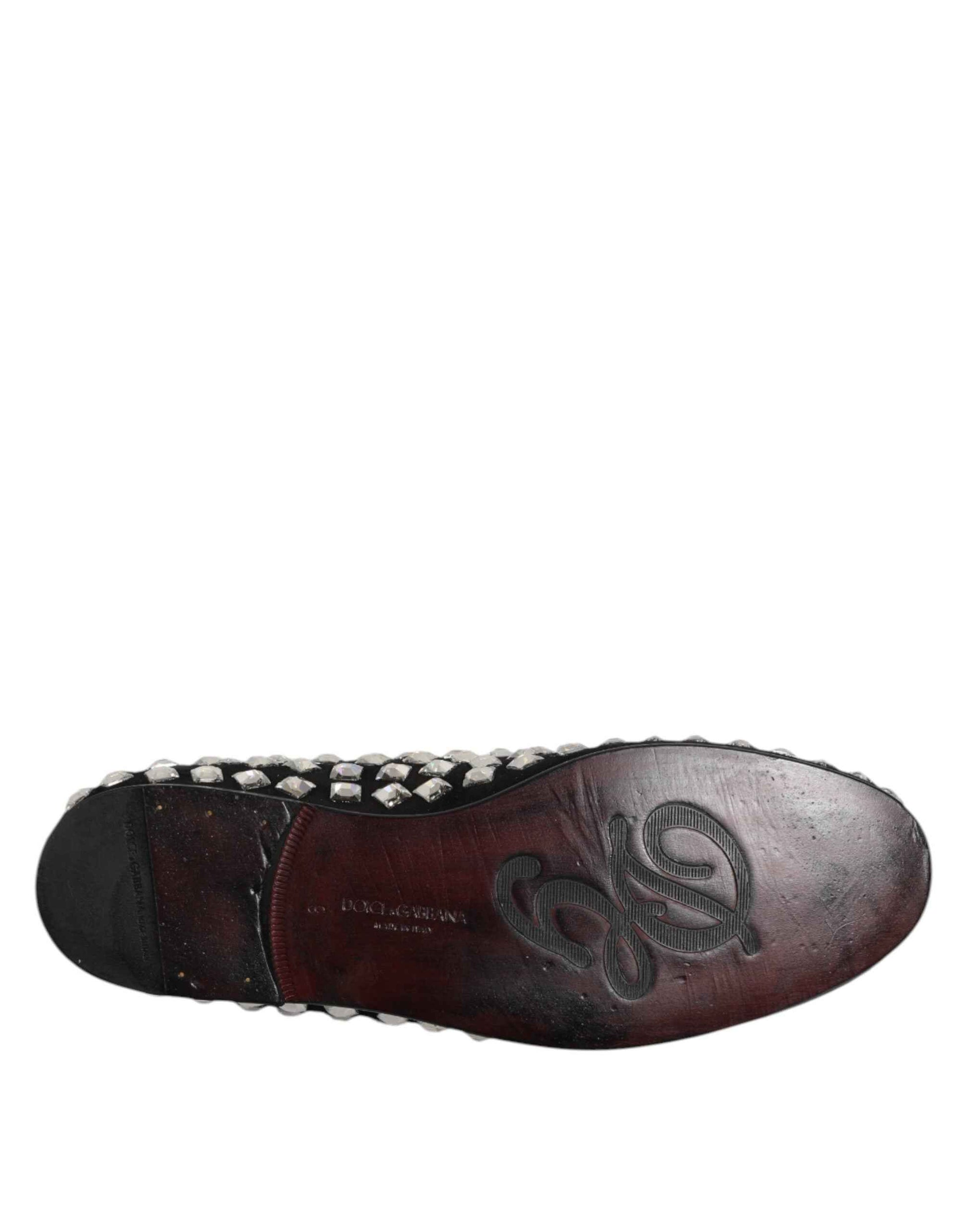 Black Suede Crystals Loafers Men Dress Shoes