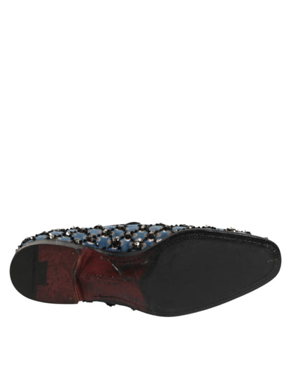 Blue Velvet Crystal Detailing Loafer Men Shoes