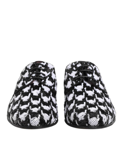 Dress Black White Sequined Lace Up Derby Shoes