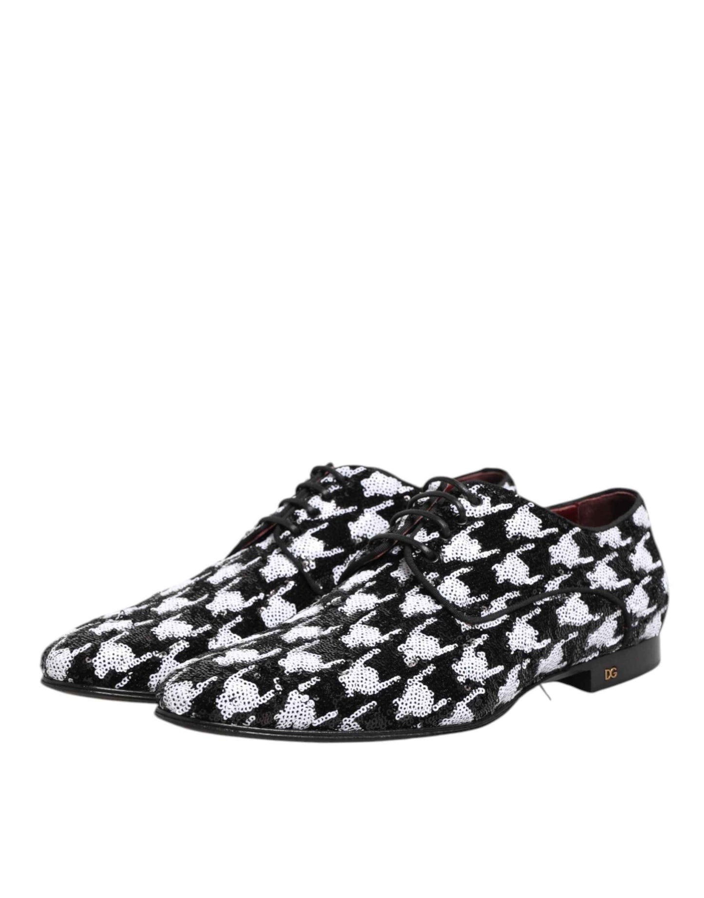 Dress Black White Sequined Lace Up Derby Shoes