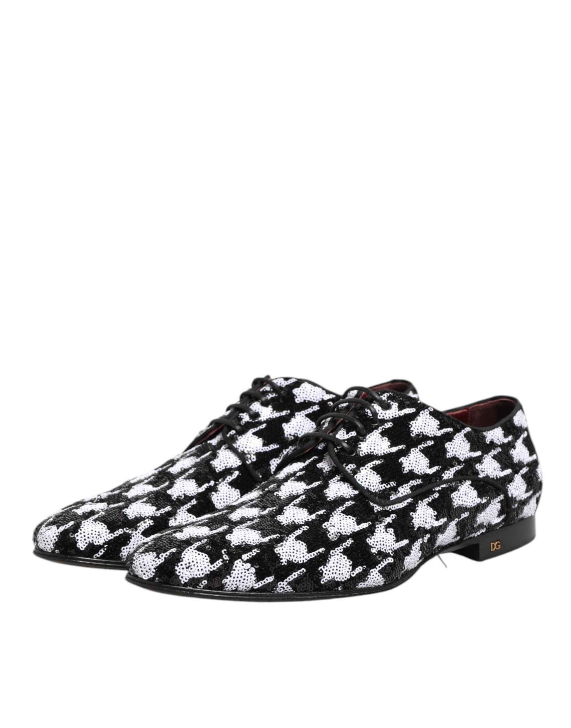 Dress Black White Sequined Lace Up Derby Shoes