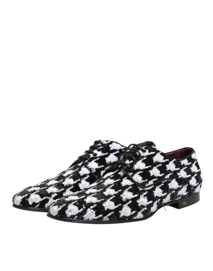 Dress Black White Sequined Lace Up Derby Shoes