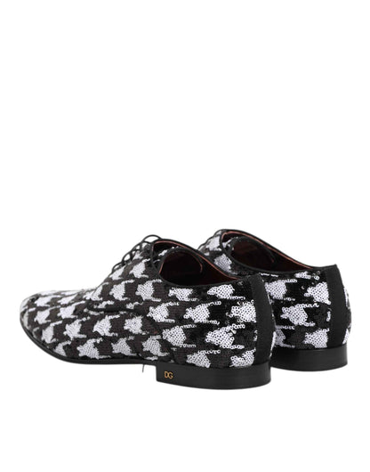 Dress Black White Sequined Lace Up Derby Shoes