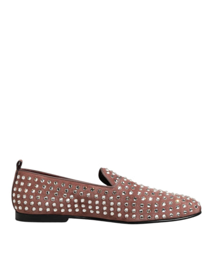 Pink Suede Crystals Loafers Men Dress Shoes
