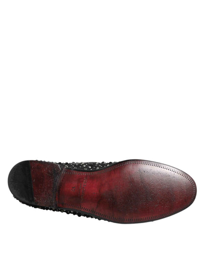 Black Suede Crystal Embellished Loafer Shoes