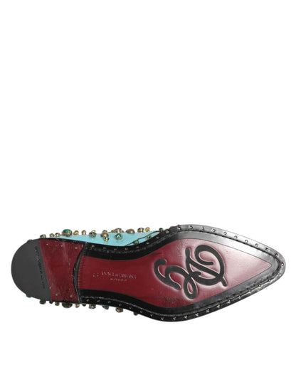 Turquoise Crystal Embellished Men Derby Shoes