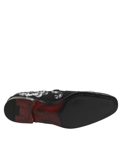 Black Silver Sequined Loafers Men Dress Shoes