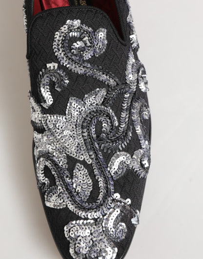 Black Silver Sequined Loafers Men Dress Shoes