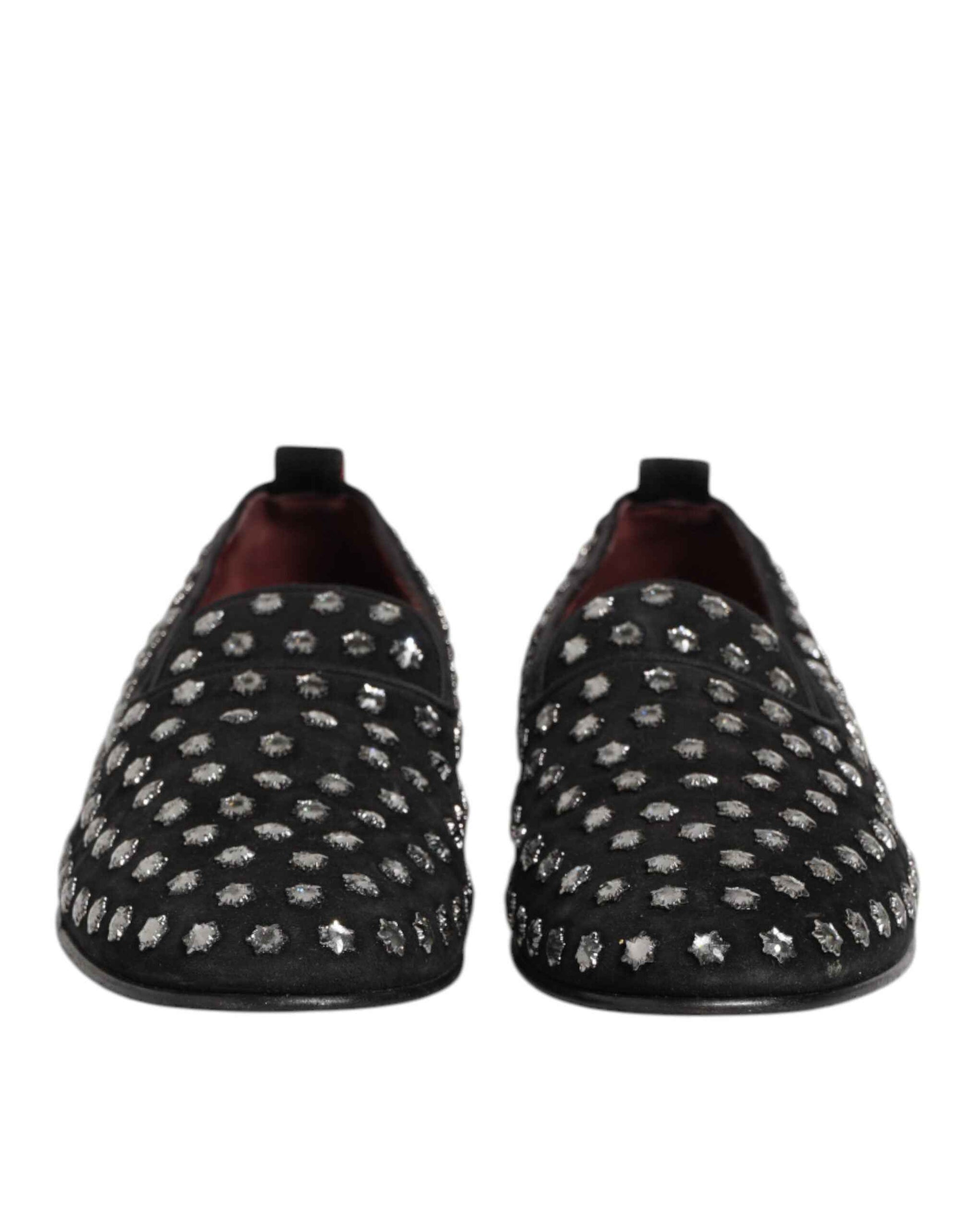 Black Crystal Embellished Loafers Dress Shoes